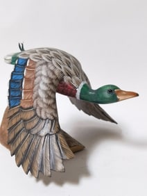 Vintage Wood Carved Flying Mallard Duck