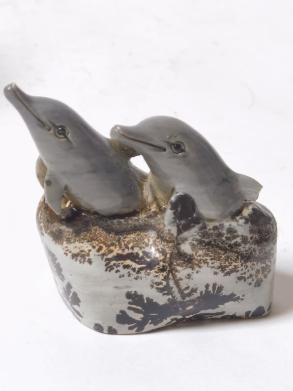 Vintage Signed BQ Stone Carved Dolphin Figurine (1 of 4)