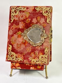 Antique Brass Inlaid Velvet Cover Photo Album