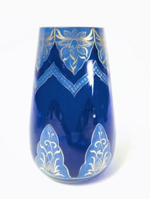 Vintage Bohemian Gilt Cobalt Blue Glass Vase