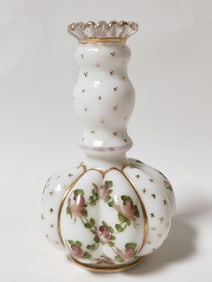 Vintage Fenton Hand Painted Floral Milk Glass Vase