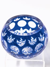 Vintage Bohemian Blue Cut-to-Clear Glass Votive