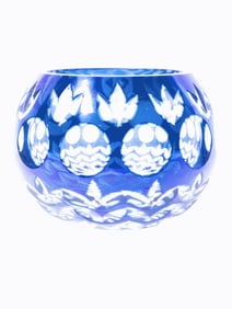 Vintage Bohemian Blue Cut-to-Clear Glass Votive
