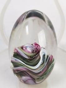 Vintage Swirl Art Glass Egg Paperweight