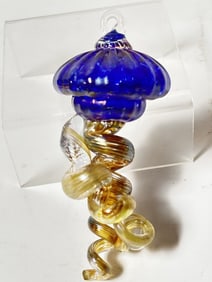 Vintage Murano Italy Cobalt Blue and Gold Swirl Or
