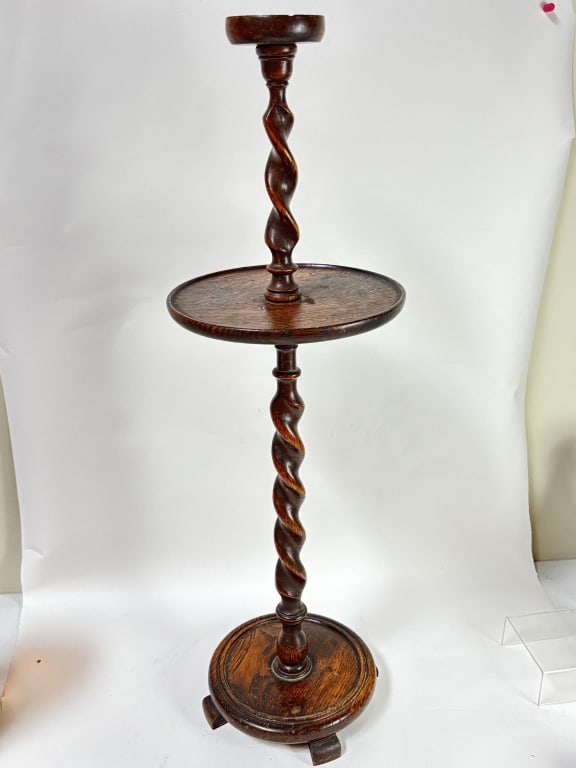 Vintage French Wooden Twist Two-Layer Candlestick: Vintage French Wooden Twist Two-Layer Candlestick, 29in by 9in