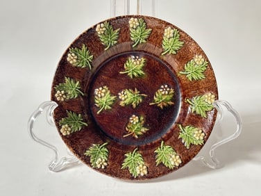 Antique French Porcelain Majolica Floral Plate