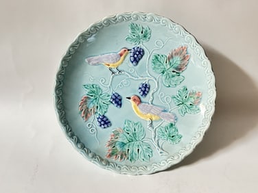 Vintage West Germany Blue Majolica Grapes/Birds Co