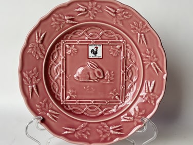 Bordallo Pinheiro Porcelain Pink Rabbit Plate