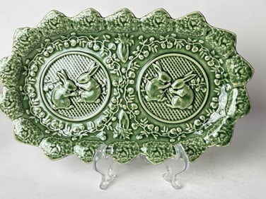 Bordallo Pinheiro Porcelain Rabbit Green Accent Ov