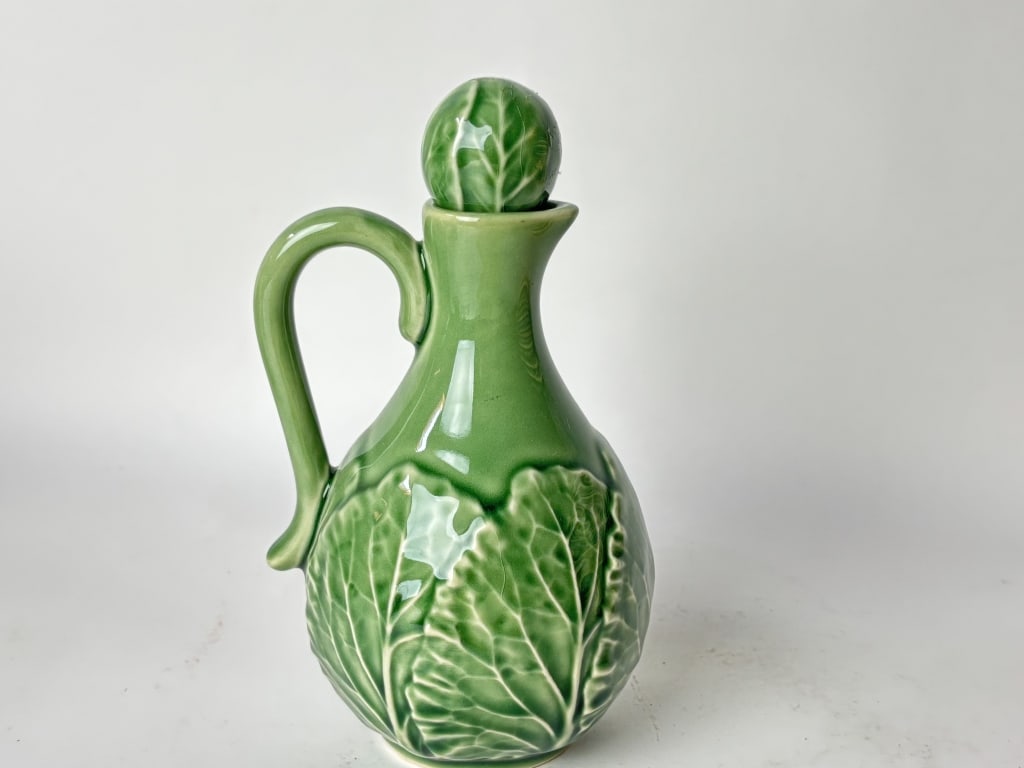 Bordallo Pinheiro Porcelain Green Cabbage Cruet: Bordallo Pinheiro Porcelain Green Cabbage Cruet, 7in