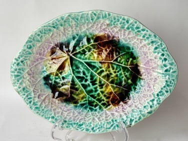 Antique French Majolica Leaf Bread Plate