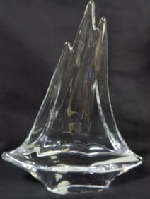 Vintage Daum France Crystal Triple Mast Sailboat