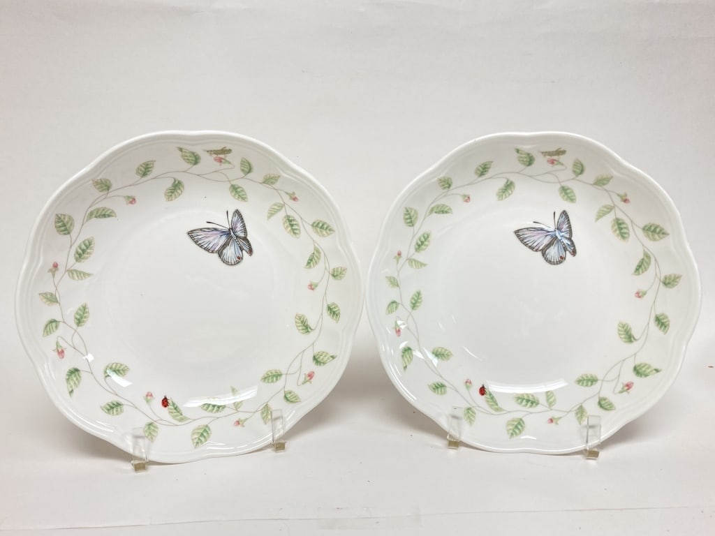 Pr. of Lenox Porcelain Butterfly Meadow Pasta Bowl: Pr. of Lenox Porcelain Butterfly Meadow Pasta Bowls, 8 11/16in by 1.75in