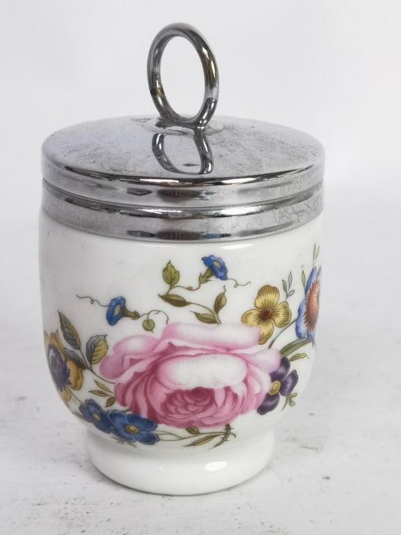 Vintage Royal Worcester Porcelain Floral Egg Coddl: Vintage Royal Worcester Porcelain Floral Egg Coddler, 3.75in