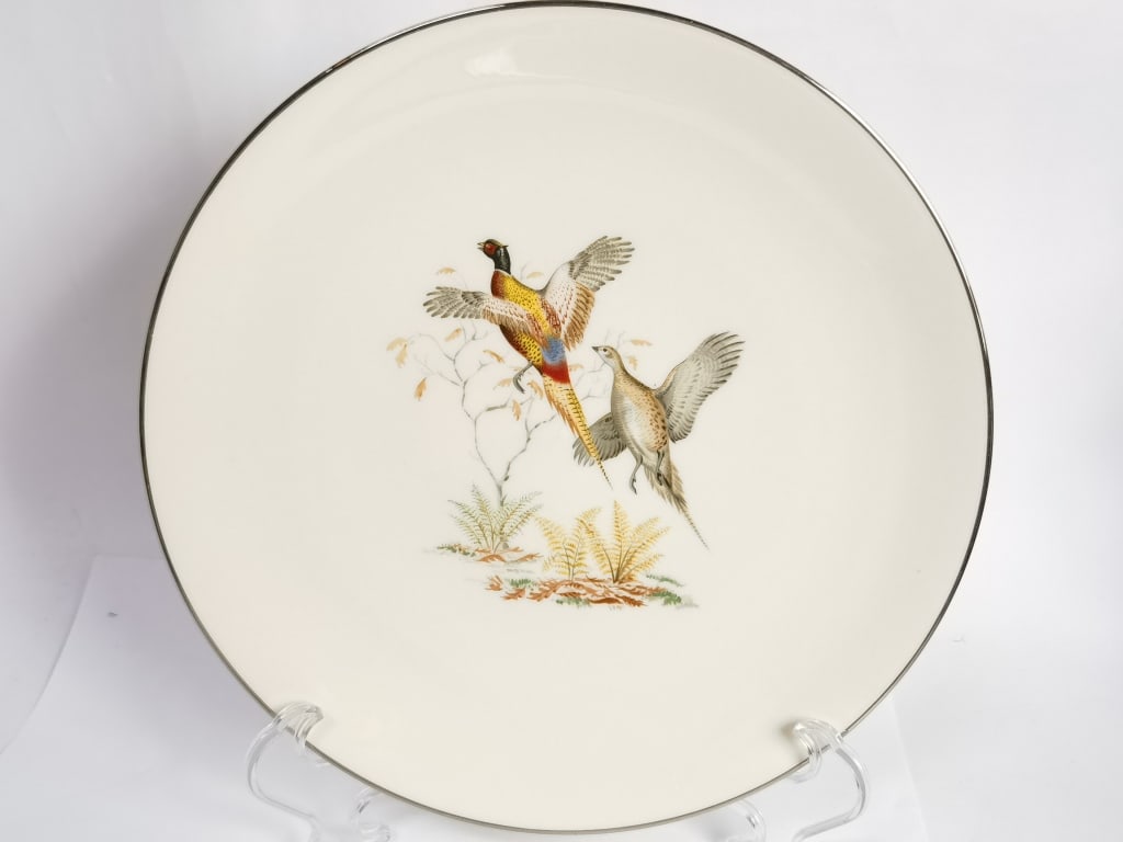 Vintage Flintridge Porcelain Pheasant Pasta Plate: Vintage Flintridge Porcelain Pheasant Pasta Plate, 10 5/8in