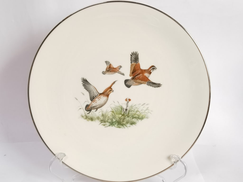 Vintage Flintridge Porcelain Partridge Pasta Plate: Vintage Flintridge Porcelain Partridge Pasta Plate, 10 5/8in