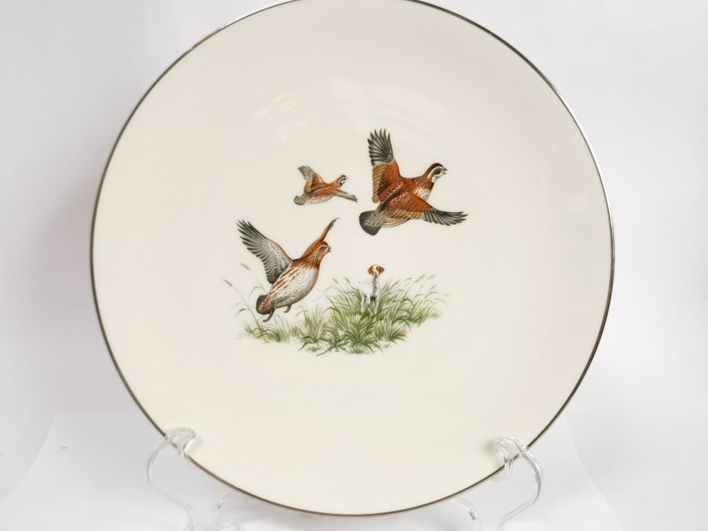 Vintage Flintridge Porcelain Partridge Pasta Plate: Vintage Flintridge Porcelain Partridge Pasta Plate, 10 5/8in