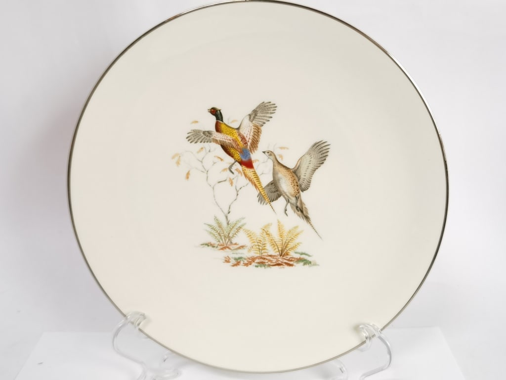 Vintage Flintridge Porcelain Pheasant Pasta Plate: Vintage Flintridge Porcelain Pheasant Pasta Plate, 10 5/8in
