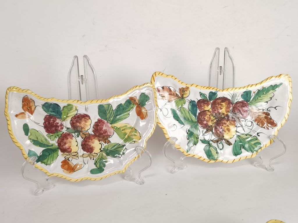 Pr. of Vintage Italian Hand Painted Porcelain Half: Pr. of Vintage Italian Hand Painted Porcelain Half Plates, 9in
