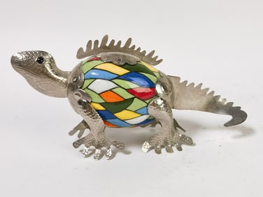 Ecuador Silver Metal Mosaic Iguana Figurine