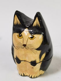 Vintage Kashmiri Hand Painted Cat Box