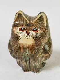 Vintage Kashmiri Hand Painted Cat Box