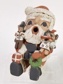 Vintage Signed New Mexico Pottery Santa Story Tell