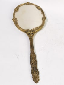 Antique Gold Finish Hand Held Vanity Mirror