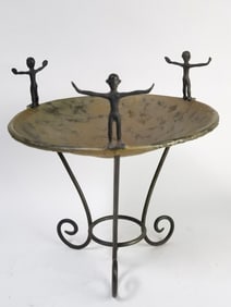 Vintage Metal Pedestal Bowl by Ezequiel Hernani