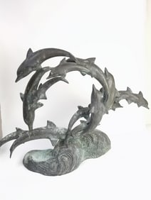 Large San Pacific International Bronze Dolphin