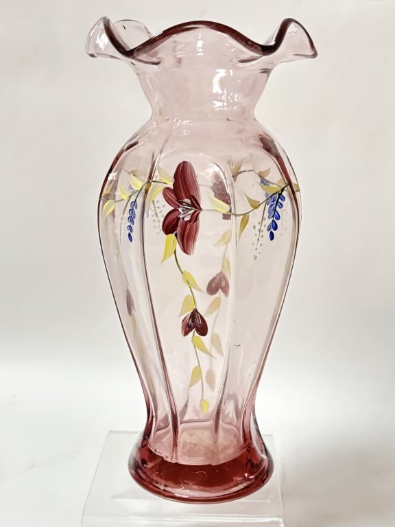 Vintage Fenton Hand Painted Amethyst Glass Vase (1 of 4)