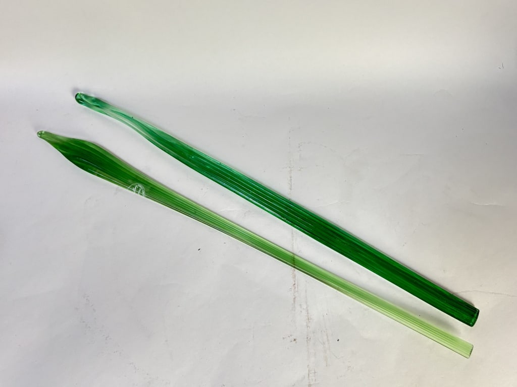 (2) Royal Gallery Green Glass Leaves: (2) Royal Gallery Green Glass Leaves, 18.25in