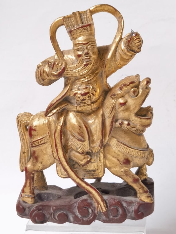 Chinese Gilt Wood Carved Figurine: Chinese Gilt Wood Carved Figurine, 5.5in