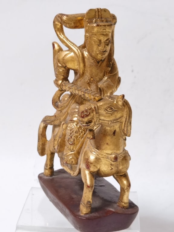 Chinese Gilt Wood Carved Figurine: Chinese Gilt Wood Carved Figurine, 5.5in