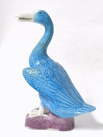 Vintage Chinese Porcelain Peacock Blue Glaze Duck