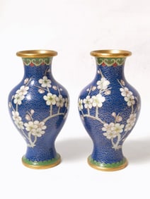 Pr. of Chinese Cloisonne Plum Flower Vases
