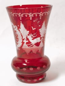 Vintage Bohemian Ruby Cut-to-Clear Glass Vase