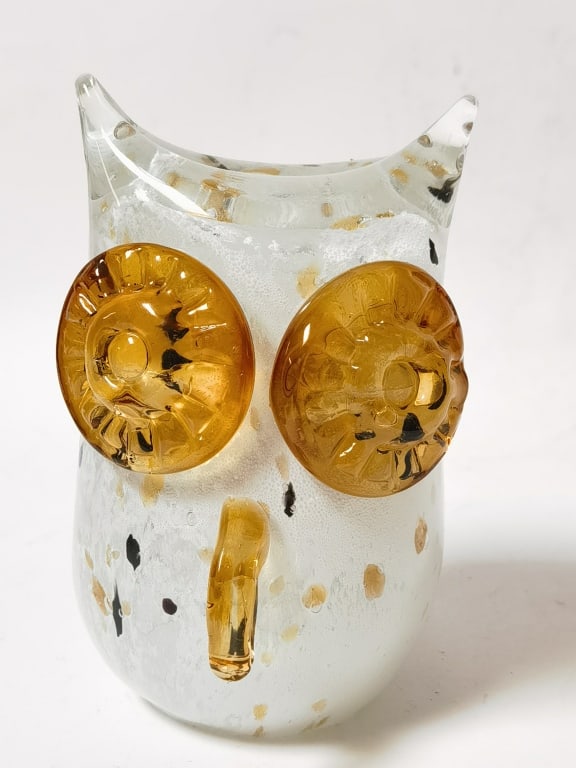 Vintage Murano Italy Art Glass Owl Vase: Vintage Murano Italy Art Glass Owl Vase, 5in