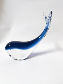 Vintage Blue and Clear Art Glass Whale
