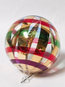 Gold and Color Plaid Glass Ornament