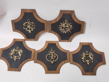 (5) Vintage MCM Coat of Arms Plaques