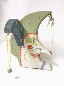 Vintage Wood Carved Clown Head Wind Chime