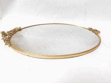 Vintage Gold-Tone Metal Mirror Tray