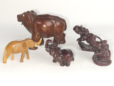 Group of Chinese Wood Carved Elephants