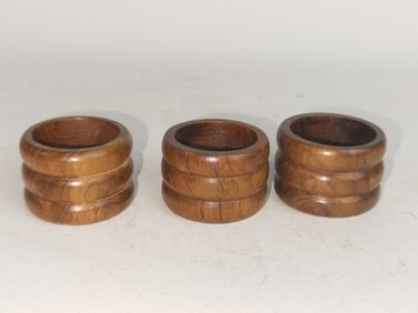 (3) Wood Carved Napkin Rings