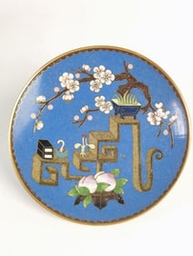 Vintage Chinese Cloisonne Study Objects Plate