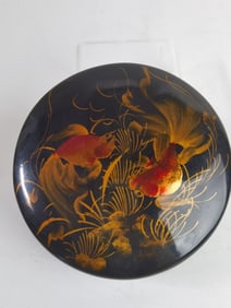 Vintage Chinese Lacquer over Wood Goldfish Box