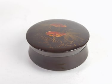 Vintage Chinese Lacquer over Wood Goldfish Box