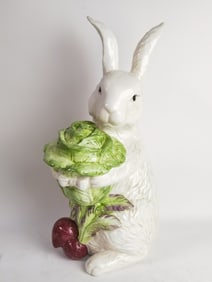 Large Vintage Veggie Bunny Porcelain Figurine